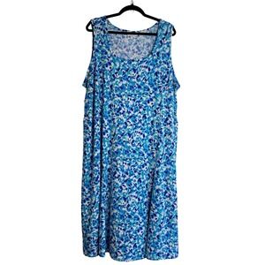 Susan Graver Liquid Knit Sleeveless Midi Dress 3X Petite Blue Beach Summer